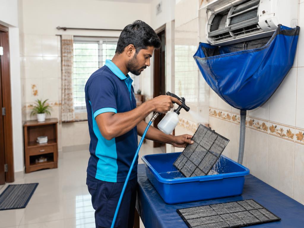 AC deep cleaning by an appliance technician