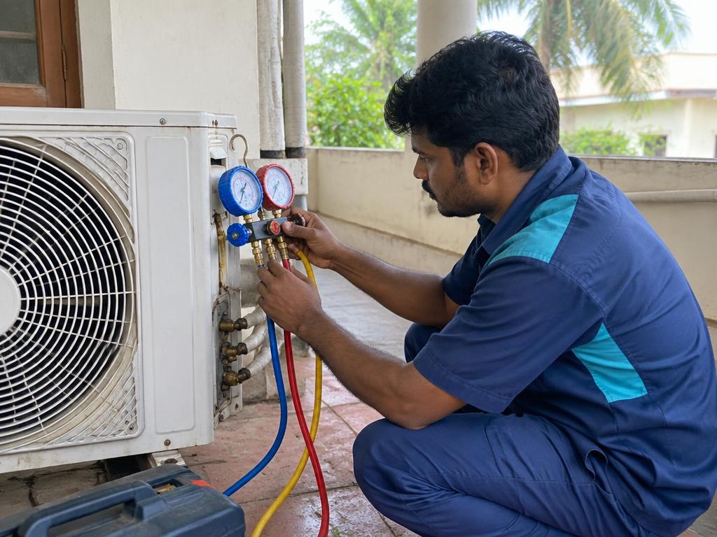 AC gas charging by an appliance technician