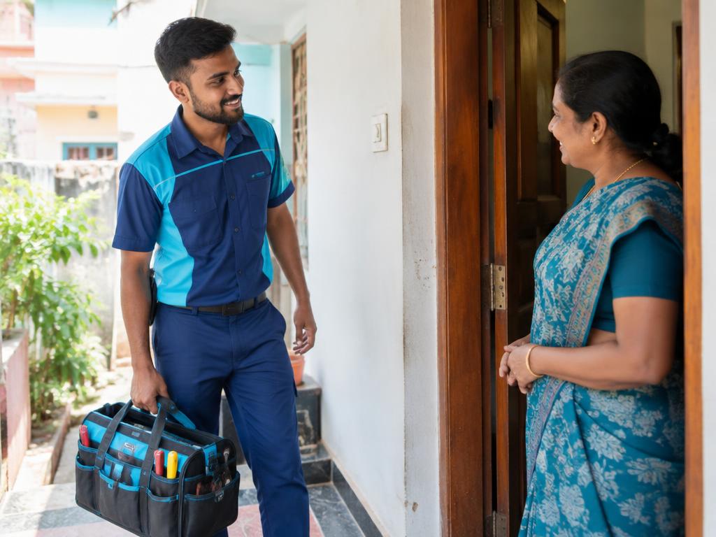 Guna Service technician visiting a customer home in Tamil Nadu