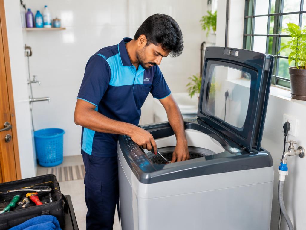 Top-load washing machine service by an appliance technician